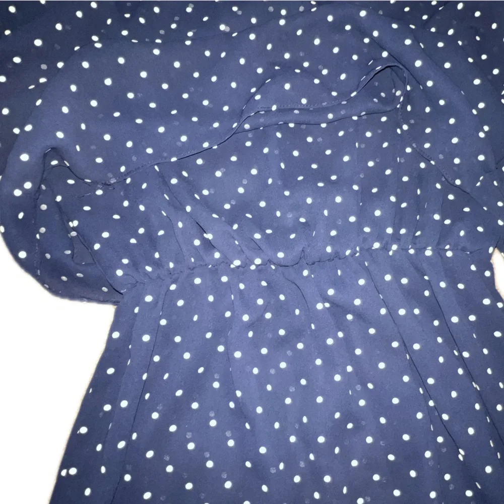 💥Vintage Sears Navy White Polka Dot Dress Overlay Sheer Elastic Waist Summer 16 - Picture 4 of 9